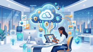 Современная иллюстрация безопасности данных в iCloud для дизайнеров в минималистичном стиле для блога
